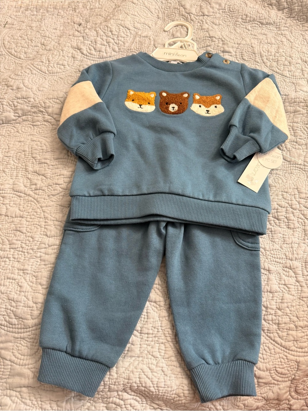 Mini Bean Blue Matching Set with Fox & Bear Graphic